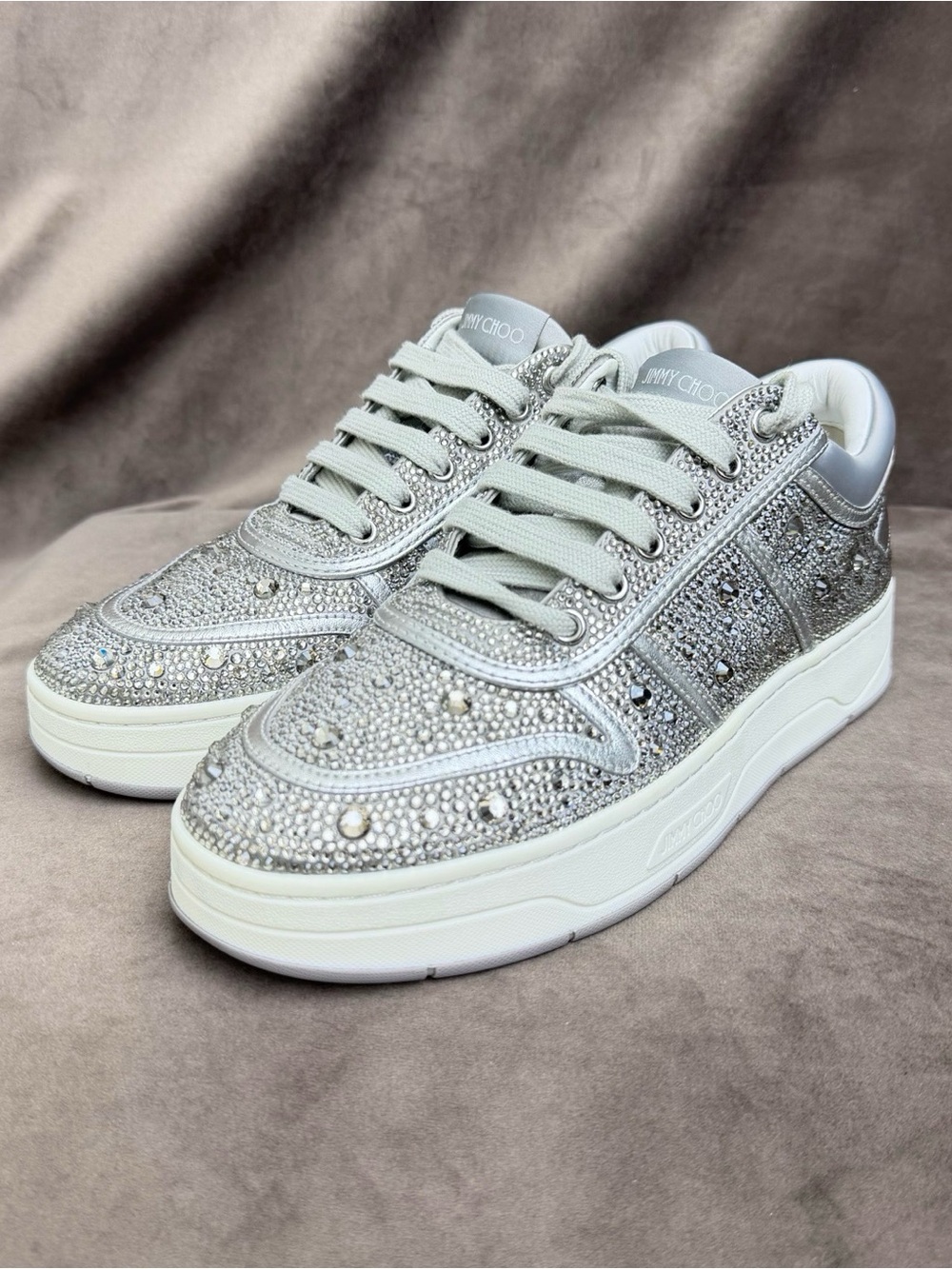 🚩steal Jimmy Choo Silver Crystal & Pearl Platform Sneakers